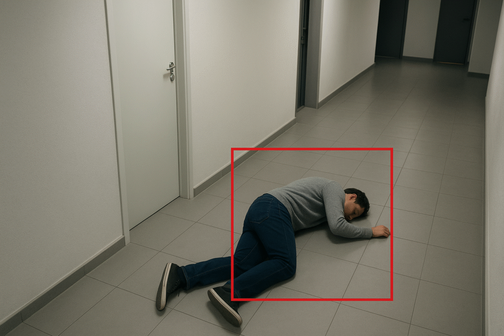 Pessoa desmaiada em corredor